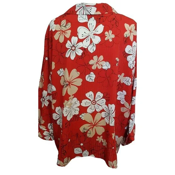 Vtg Apparenza Women's Top Shirt  2X Button Front Red floral 3/4 Cuffed Sleeve - Picture 4 of 8